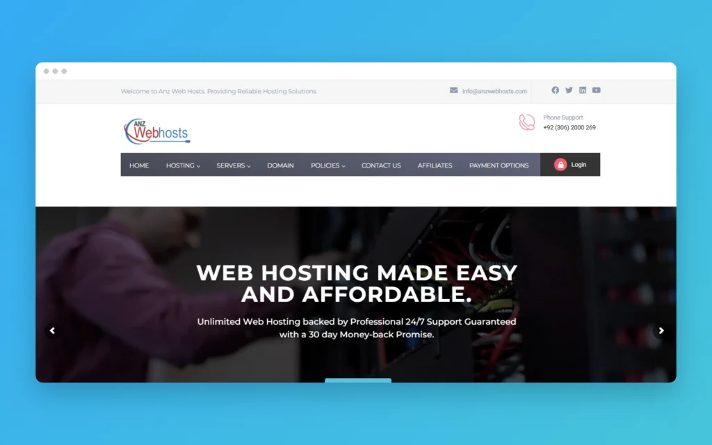 ANZWebHosts website mockup