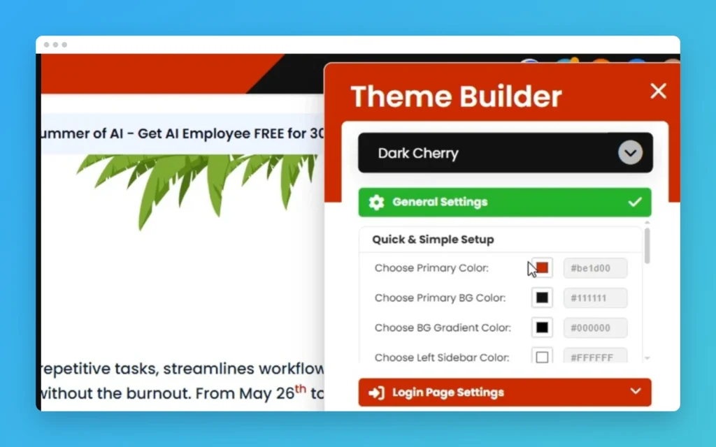 Custom Theme Builder Widget for GoHighLevel website mockup