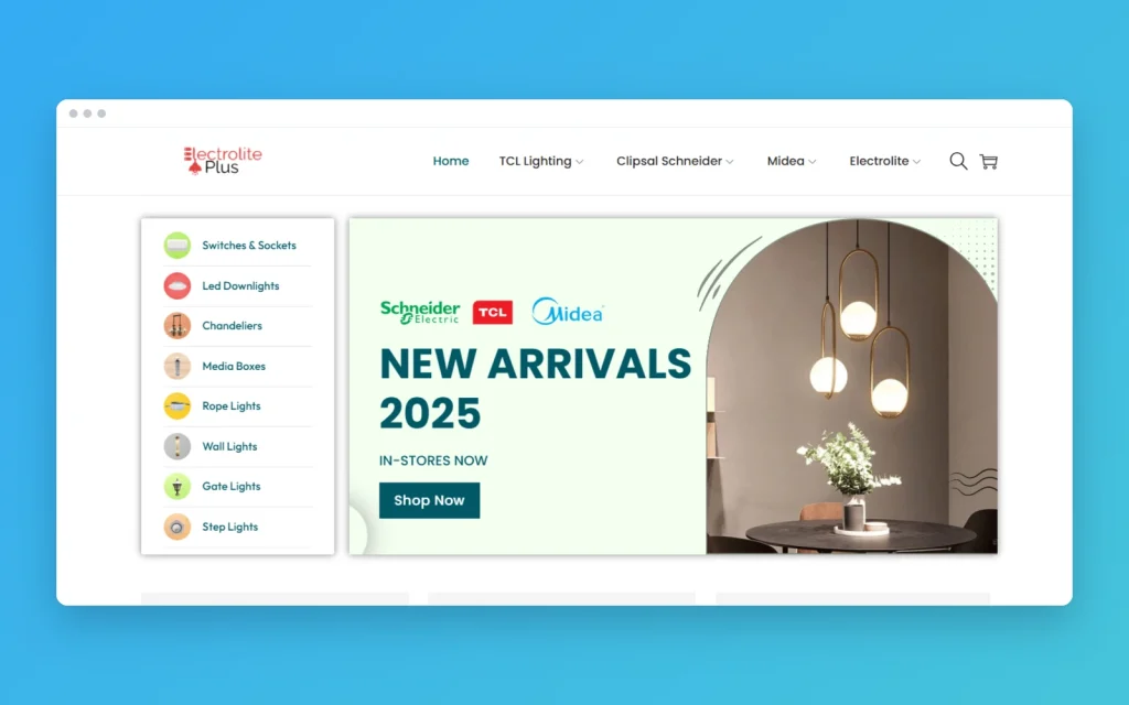 Electrolite Plus website mockup