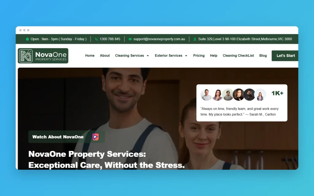 NovaOne Property Services website mockup