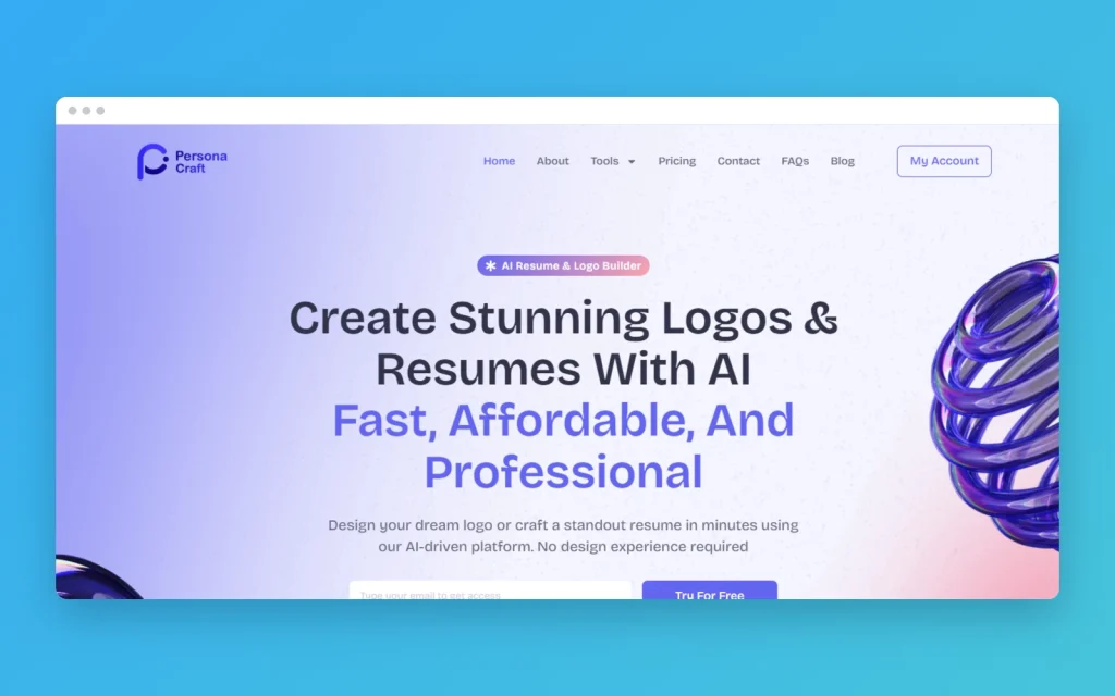 PersonaCraft.ai website mockup